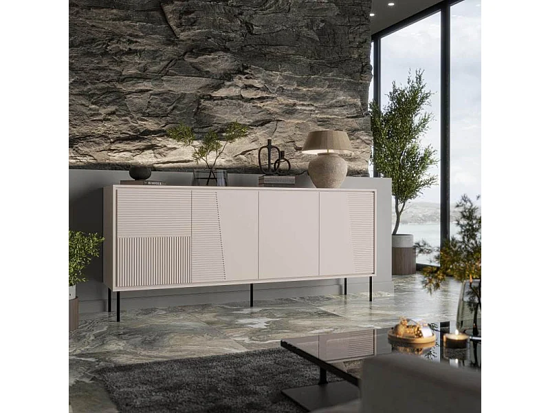 Aparador de diseño de 200 cm color cachemira con patas de metal negro Ula