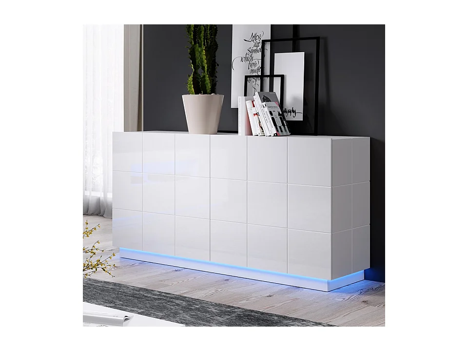 Buffet design blanc brillant 138cm + LED Flow - blanc