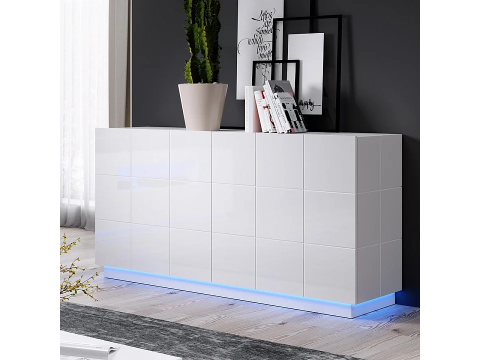Buffet design blanc brillant 138cm + LED Flow - blanc