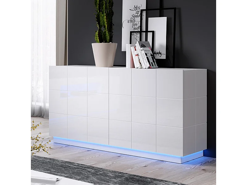 Buffet design blanc brillant 138cm + LED Flow - blanc