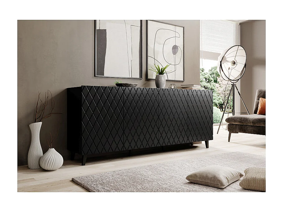Credenza contemporanea da 200 cm in nero opaco con frontale design Kali