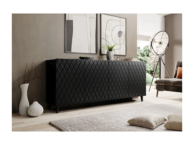 Credenza contemporanea da 200 cm in nero opaco con frontale design Kali