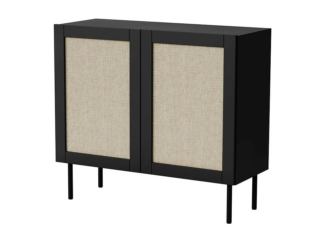 Rota Aparador negro de 2 puertas 100 cm con frentes de ratán