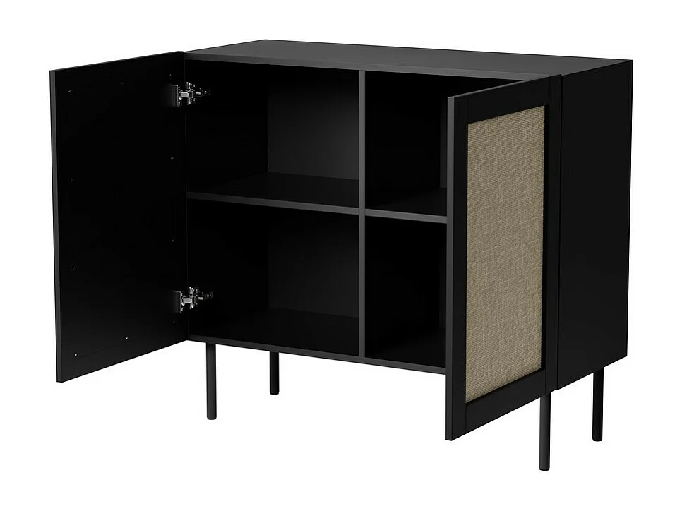 Rota Aparador negro de 2 puertas 100 cm con frentes de ratán