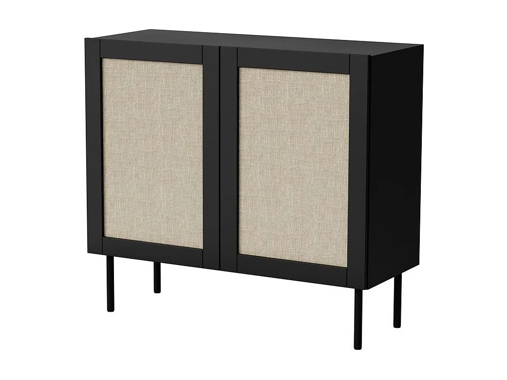 Credenza Rota a 2 ante nera da 100 cm con frontali in rattan