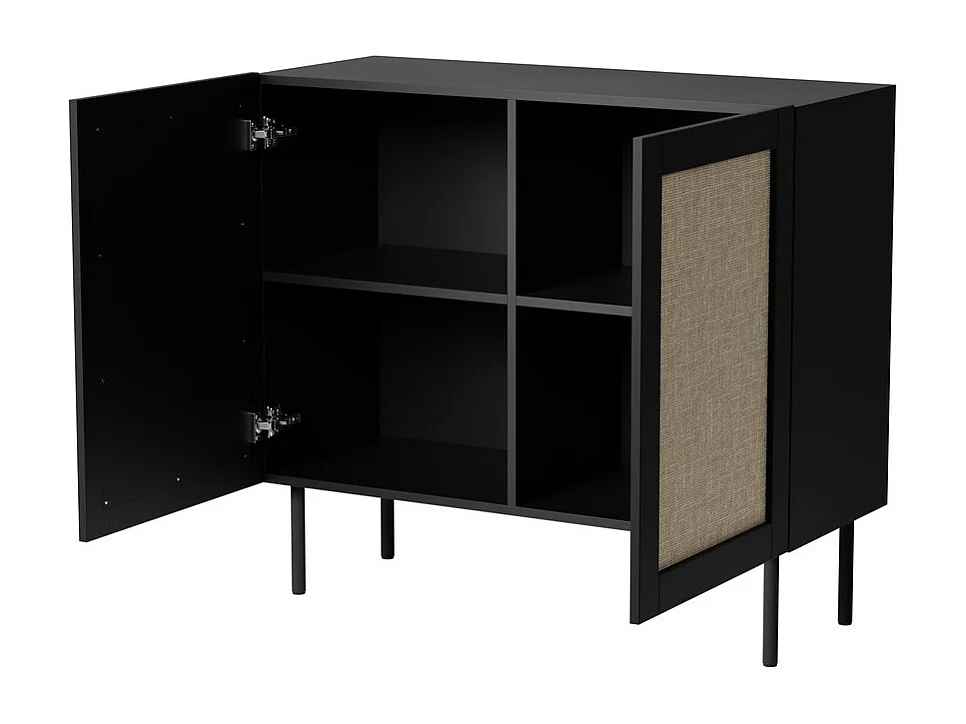 Credenza Rota a 2 ante nera da 100 cm con frontali in rattan