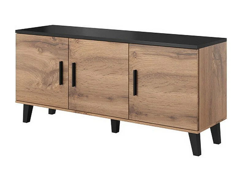 Credenza Colin a 3 ante, finitura rovere e nero opaco, 150 cm