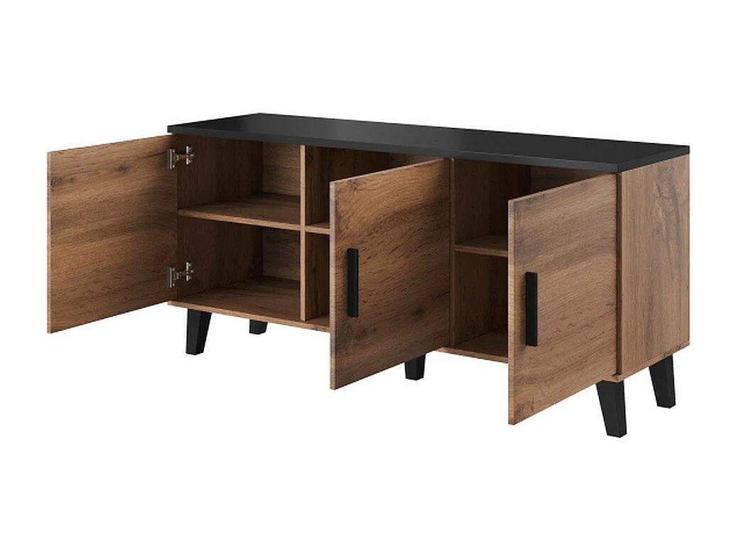 Credenza Colin a 3 ante, finitura rovere e nero opaco, 150 cm