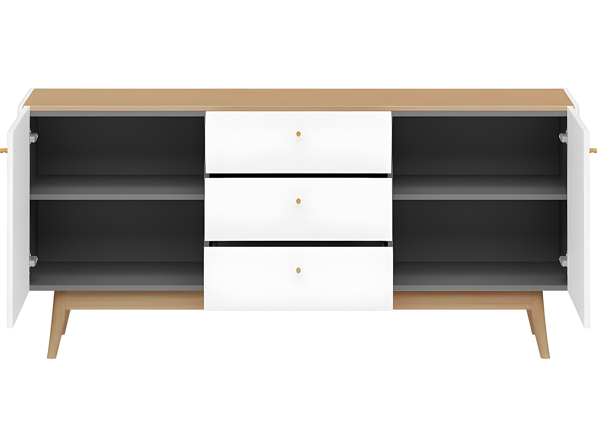 BIM Furniture Commode Bello Bianco IV – Buffet Haut Blanc Brillant 3 Tiroirs + 3 étagères