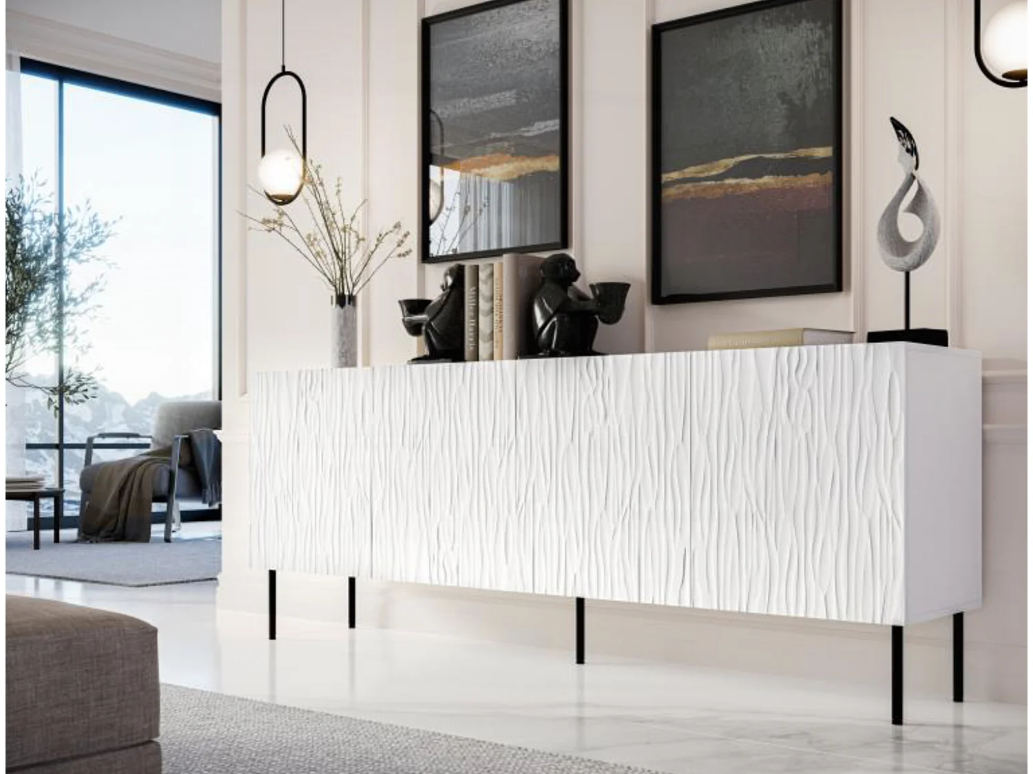190 cm credenza bassa design bianco opaco Mokt