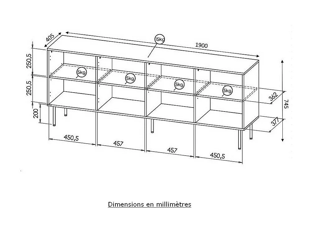 190 cm credenza bassa design bianco opaco Mokt