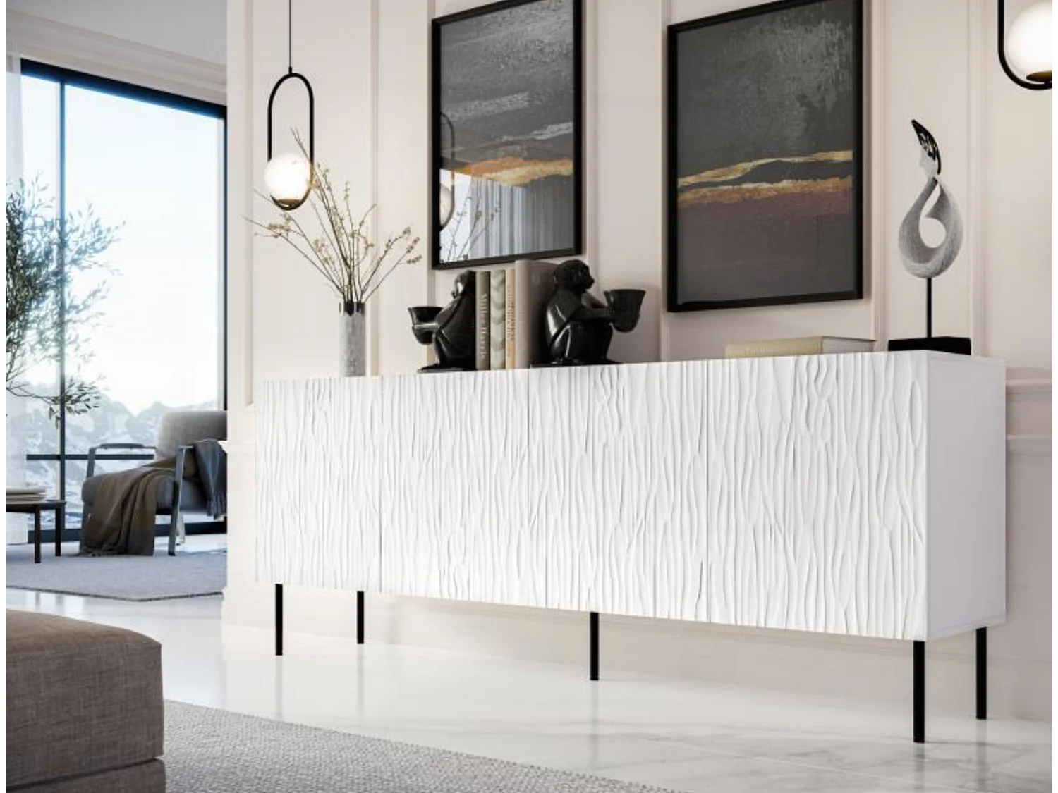 Buffet bas design blanc mat 190 cm Mokt