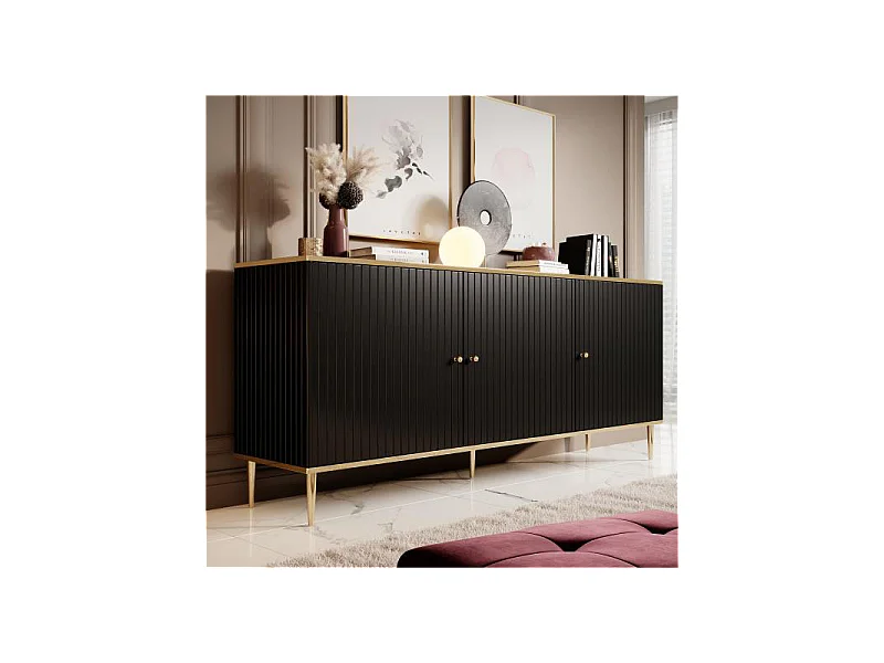 Buffet design noir mat et pieds or 180 cm Soal