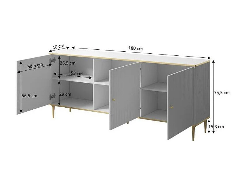 Buffet design noir mat et pieds or 180 cm Soal