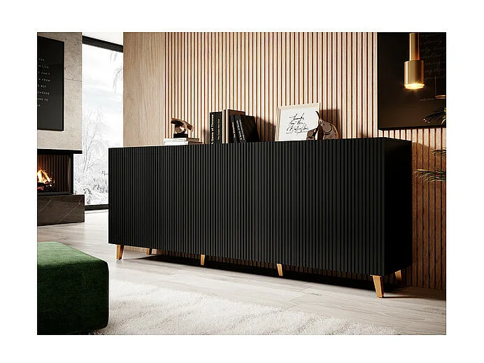 Buffet long noir 200 cm 4 portes Gustave