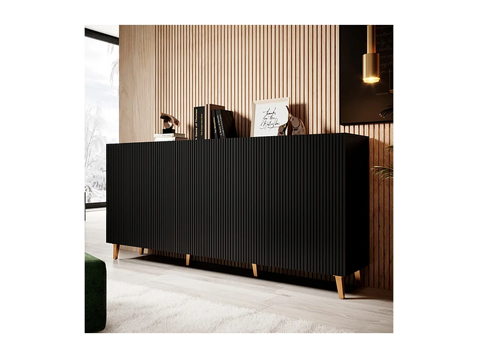 Buffet long noir 200 cm 4 portes Gustave