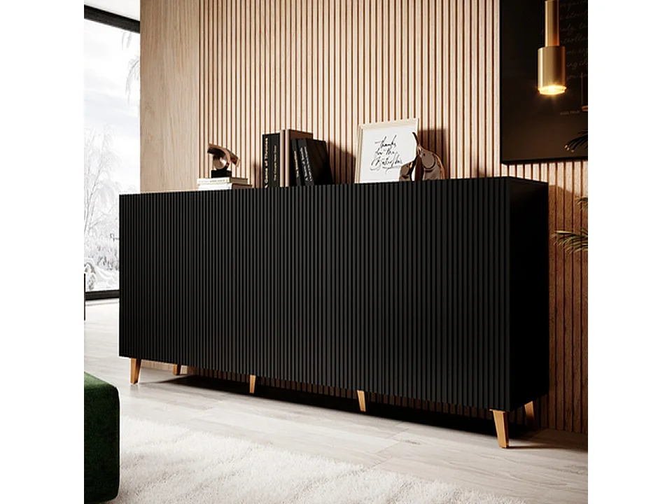 Credenza lunga nera a 4 ante Gustave 200 cm