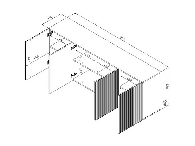 Credenza lunga nera a 4 ante Gustave 200 cm