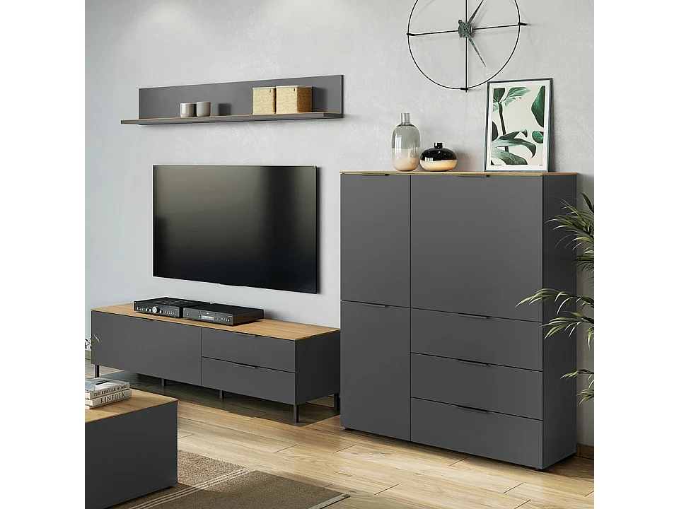 Buffet haut design gris anthracite et bois Costal