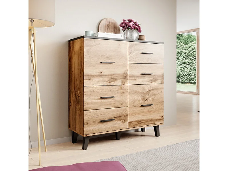 Buffet haut décor chêne et noir mat 110 cm Colin