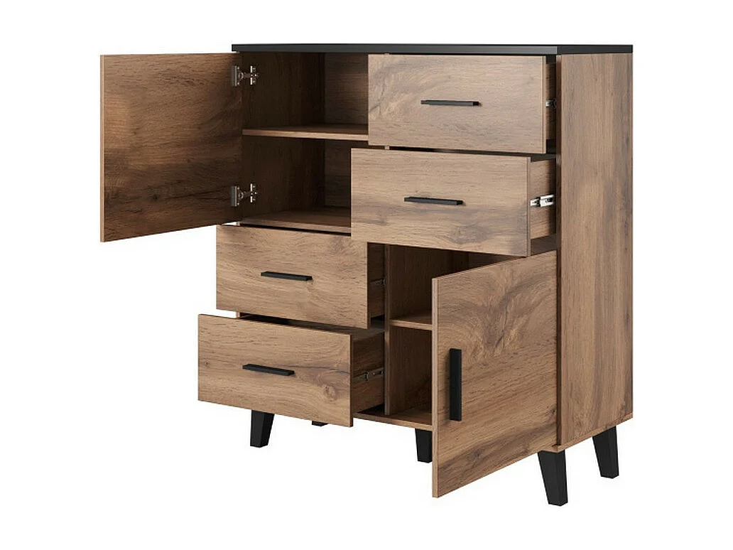 Buffet haut décor chêne et noir mat 110 cm Colin