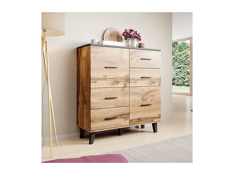Buffet haut décor chêne et noir mat 110 cm Colin