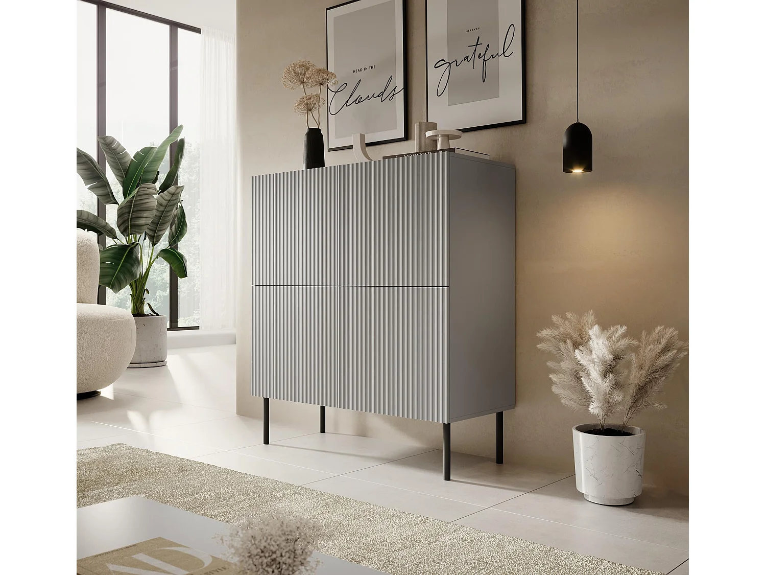 Buffet haut gris clair avec 4 portes Gatsby