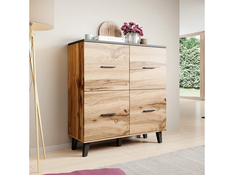 Buffet haut style chêne et noir mat 4 portes Colin