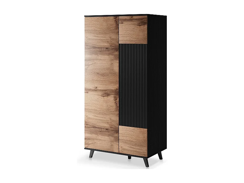 Buffet haut 90x182 cm noir et aspect chêne wotan PUMP