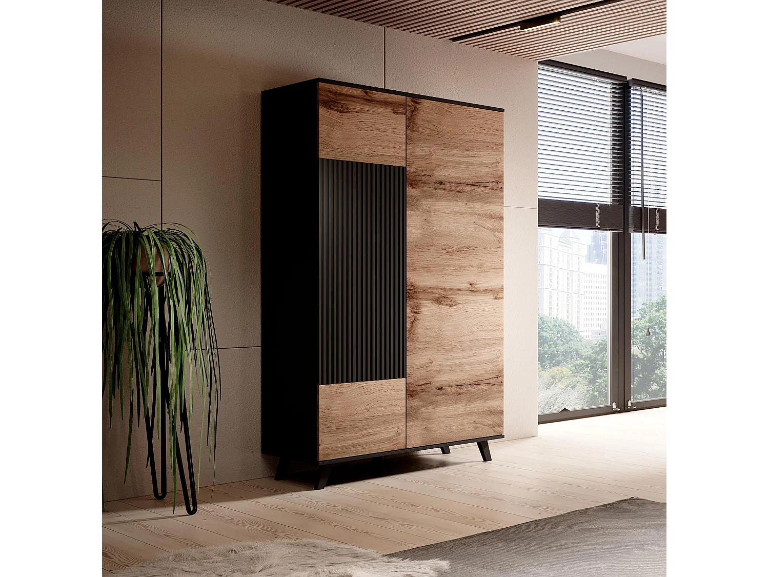 Tablero alto 90x182 cm aspecto negro y roble wotan PUMP