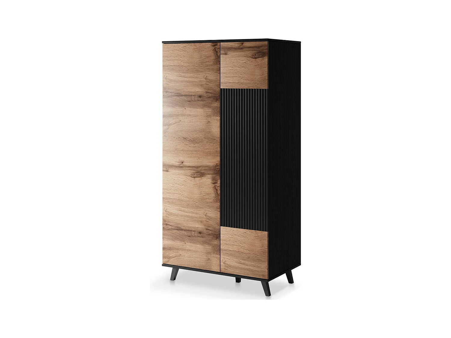 Buffet haut 90x182 cm noir et aspect chêne wotan PUMP