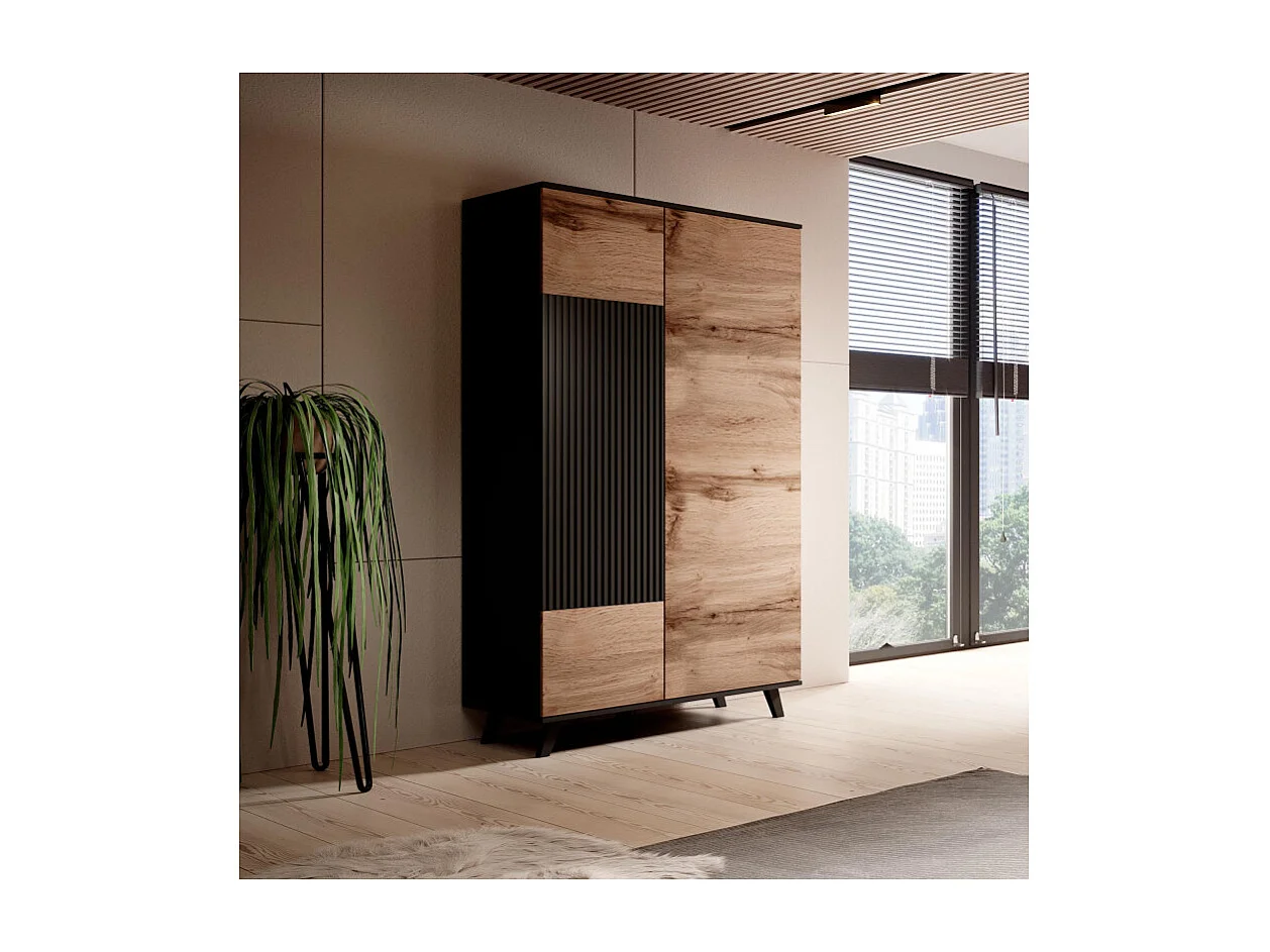 Buffet haut 90x182 cm noir et aspect chêne wotan PUMP