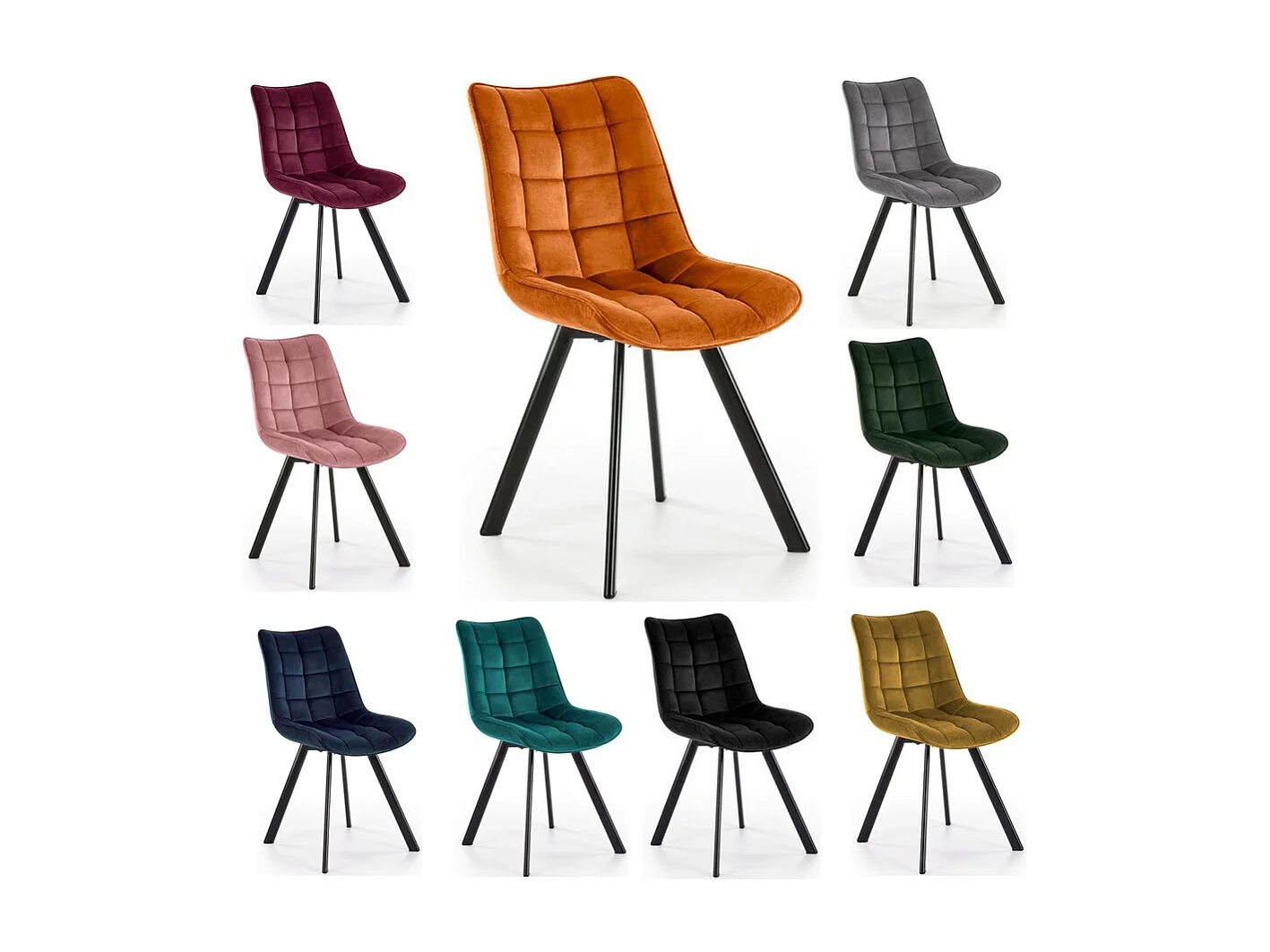 Chaise contemporaine en velours noir avec pieds en métal LIBERTY