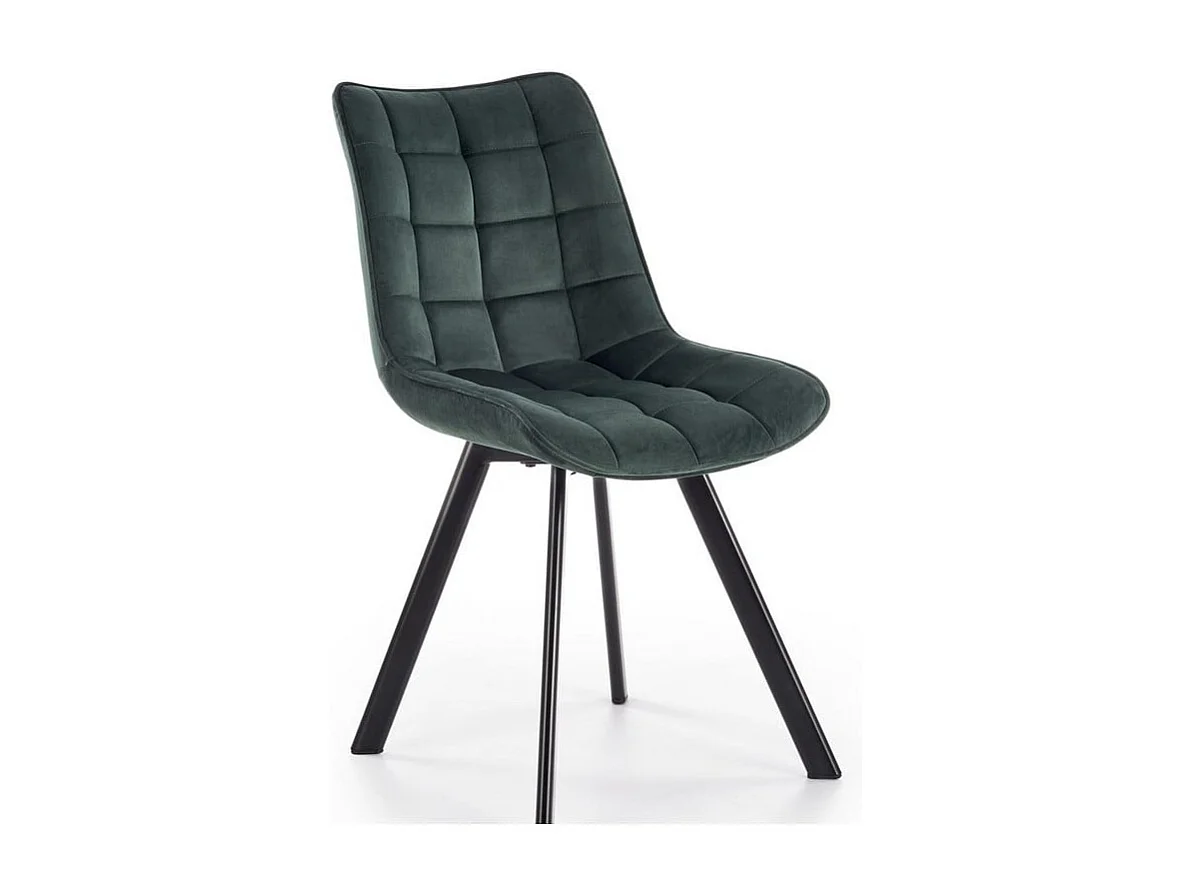 Silla contemporánea LIBERTY de terciopelo verde oscuro con patas de metal negro