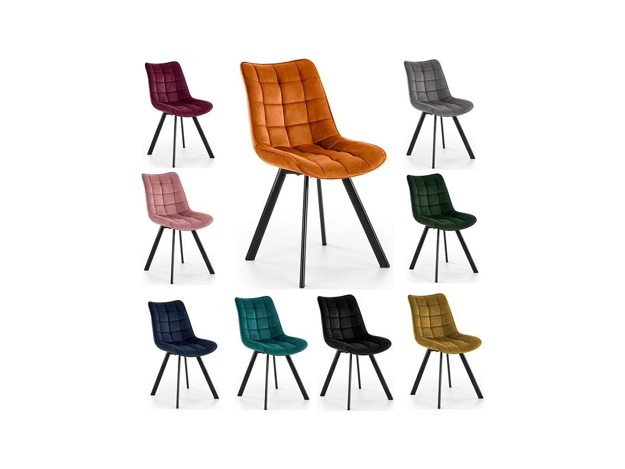 Silla Liberty de diseño en terciopelo turquesa con patas de metal negro