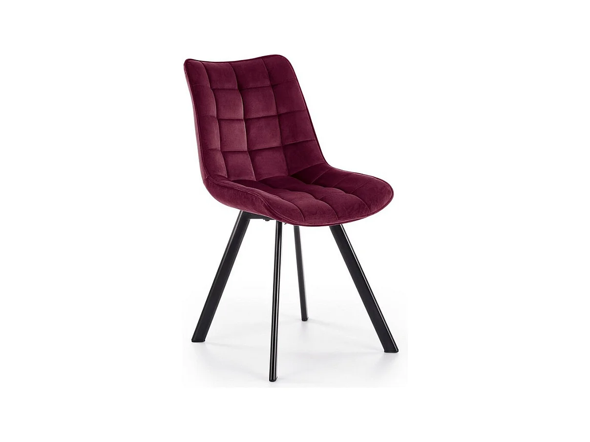 Chaise contemporaine en velours bordeaux avec pieds en métal noir LIBERTY