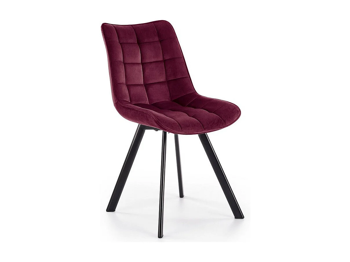 Chaise contemporaine en velours bordeaux avec pieds en métal noir LIBERTY