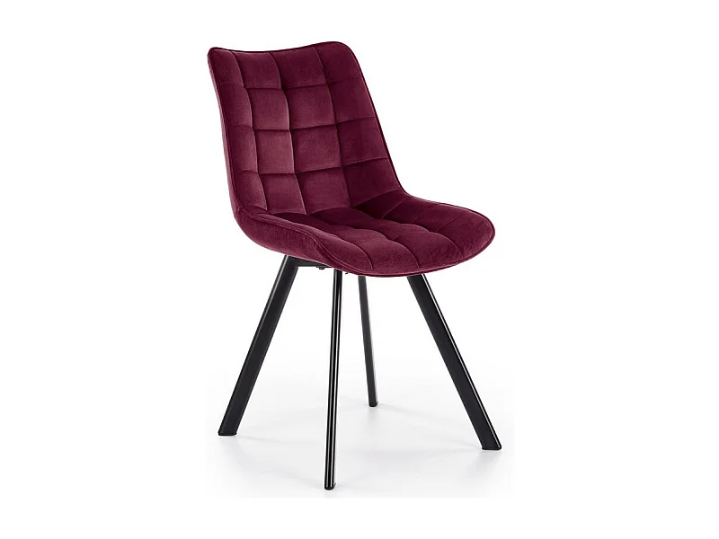 Chaise contemporaine en velours bordeaux avec pieds en métal noir LIBERTY