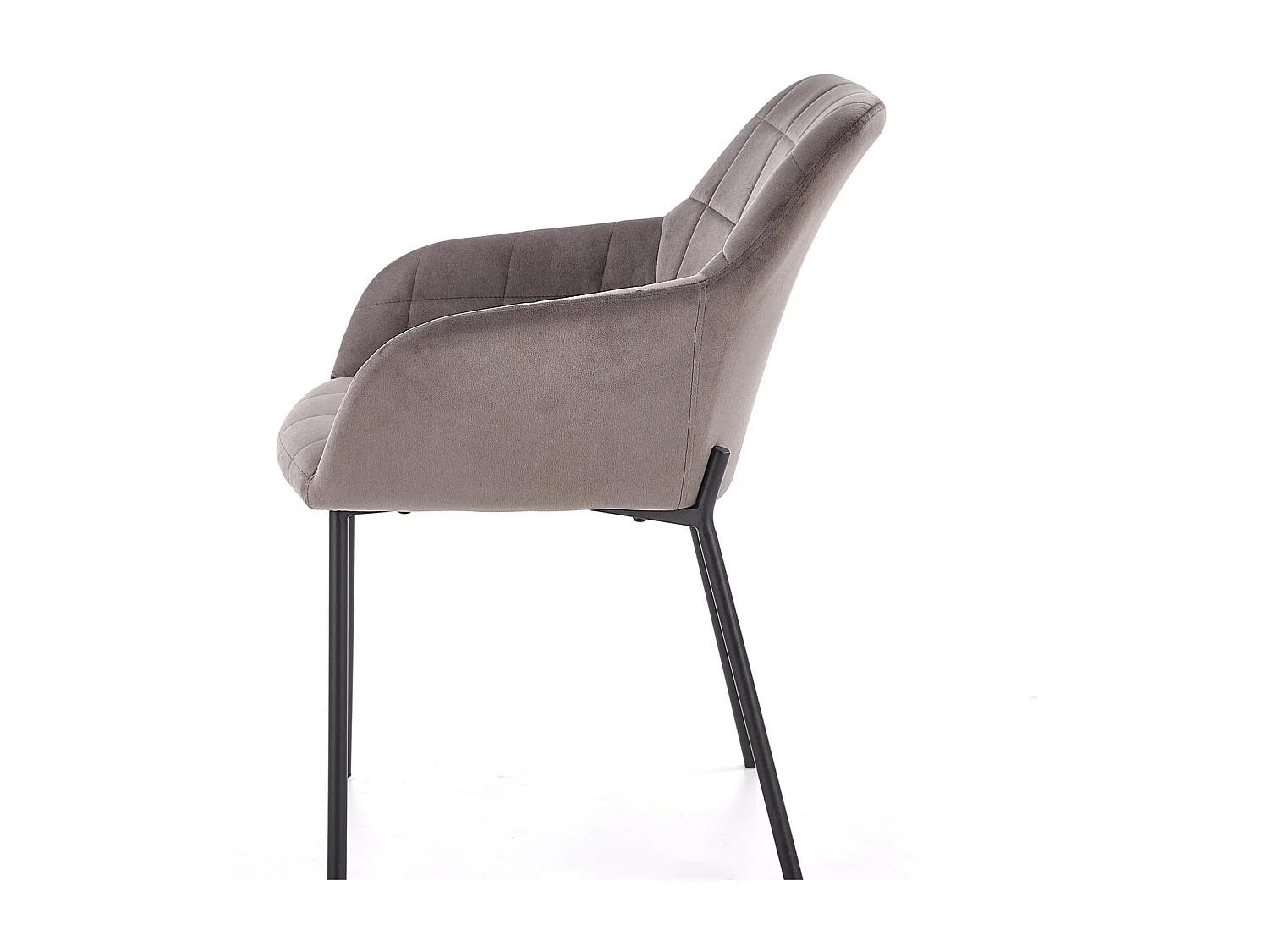 Silla contemporánea de terciopelo gris con patas de metal negro EDISON