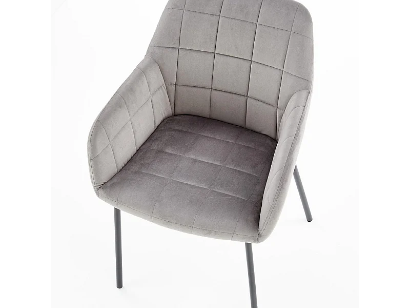 Silla contemporánea de terciopelo gris con patas de metal negro EDISON