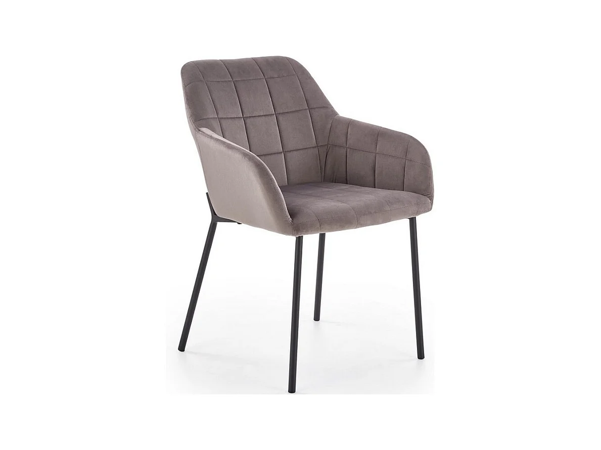 Chaise contemporaine en velours gris avec pieds en métal noir EDISON