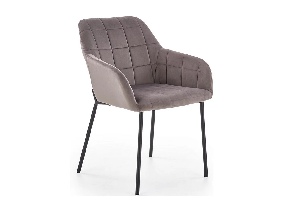 Chaise contemporaine en velours gris avec pieds en métal noir EDISON