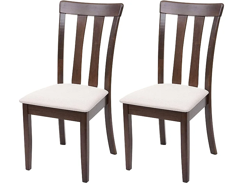 Lot de 2 chaises de salle à manger en bois massif marron foncé et assise en tissu crème CDS04465