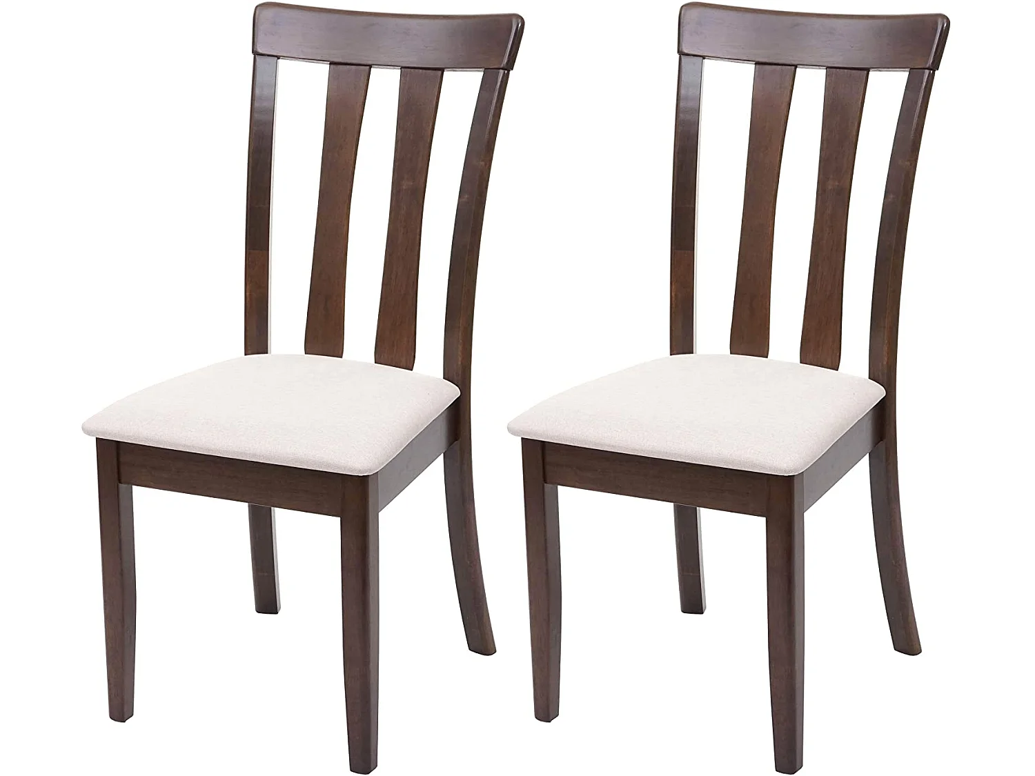 Lot de 2 chaises de salle à manger en bois massif marron foncé et assise en tissu crème CDS04465