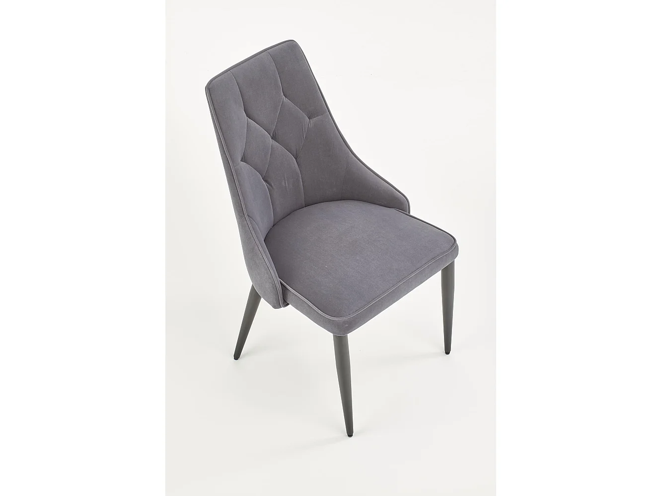 Sedia in velluto grigio scuro con schienale imbottito e gambe in acciaio nero COSMOS