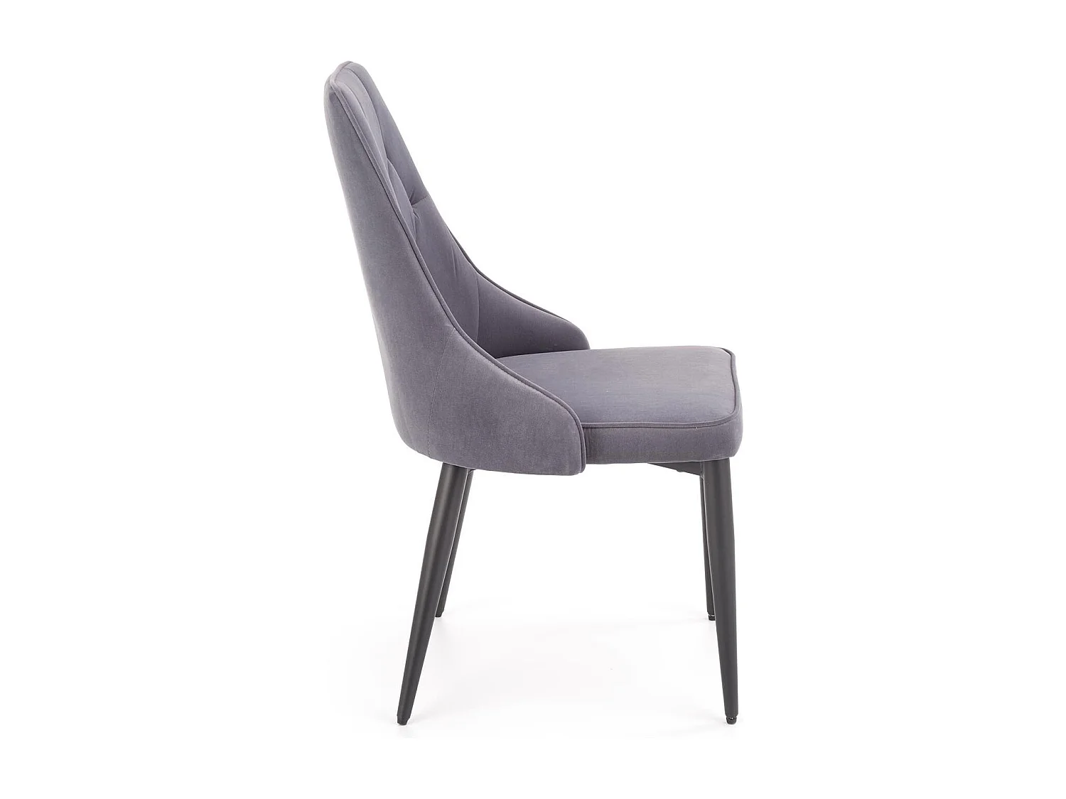 Chaise en velours gris foncé avec dossier matelassé et pieds en acier noir COSMOS