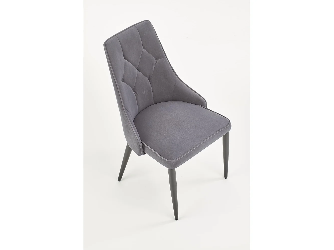 Chaise en velours gris foncé avec dossier matelassé et pieds en acier noir COSMOS