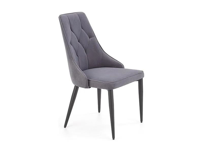 Chaise en velours gris foncé avec dossier matelassé et pieds en acier noir COSMOS