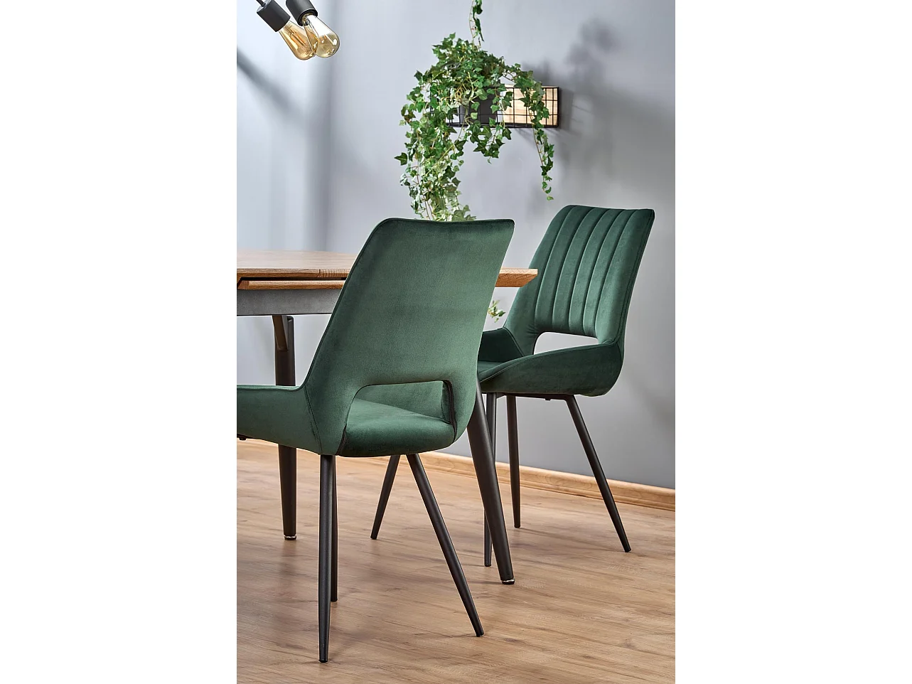 Silla de comedor contemporánea de terciopelo verde oscuro con patas de metal negro CLOUD