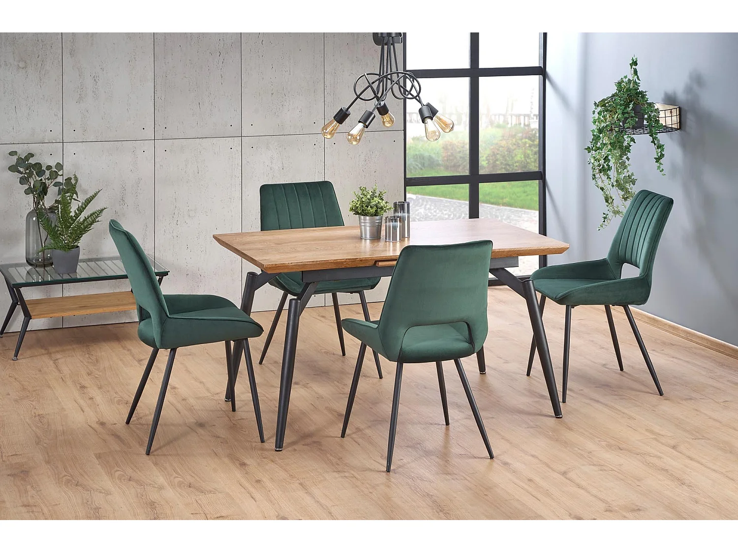 Silla de comedor contemporánea de terciopelo verde oscuro con patas de metal negro CLOUD